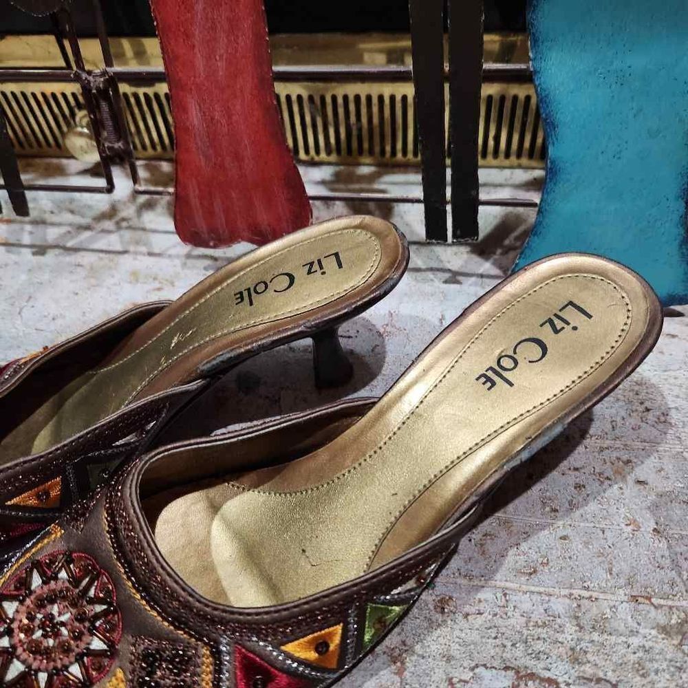 Liz Cole Boho Beaded Slip On Kitten Heels Calypso Bronze Women's Size 7 - Picture 3 of 7